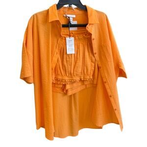 NWT SEA LEVEL 3 PIECE SEARSUCKER ORANGE SHORT SET SMALL